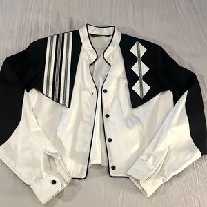 White & Black color block button up jacket